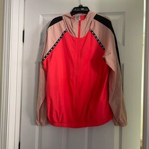 PINK Victoria's Secret Red, Pink & Black Colorblock Hooded Bomber Jacket